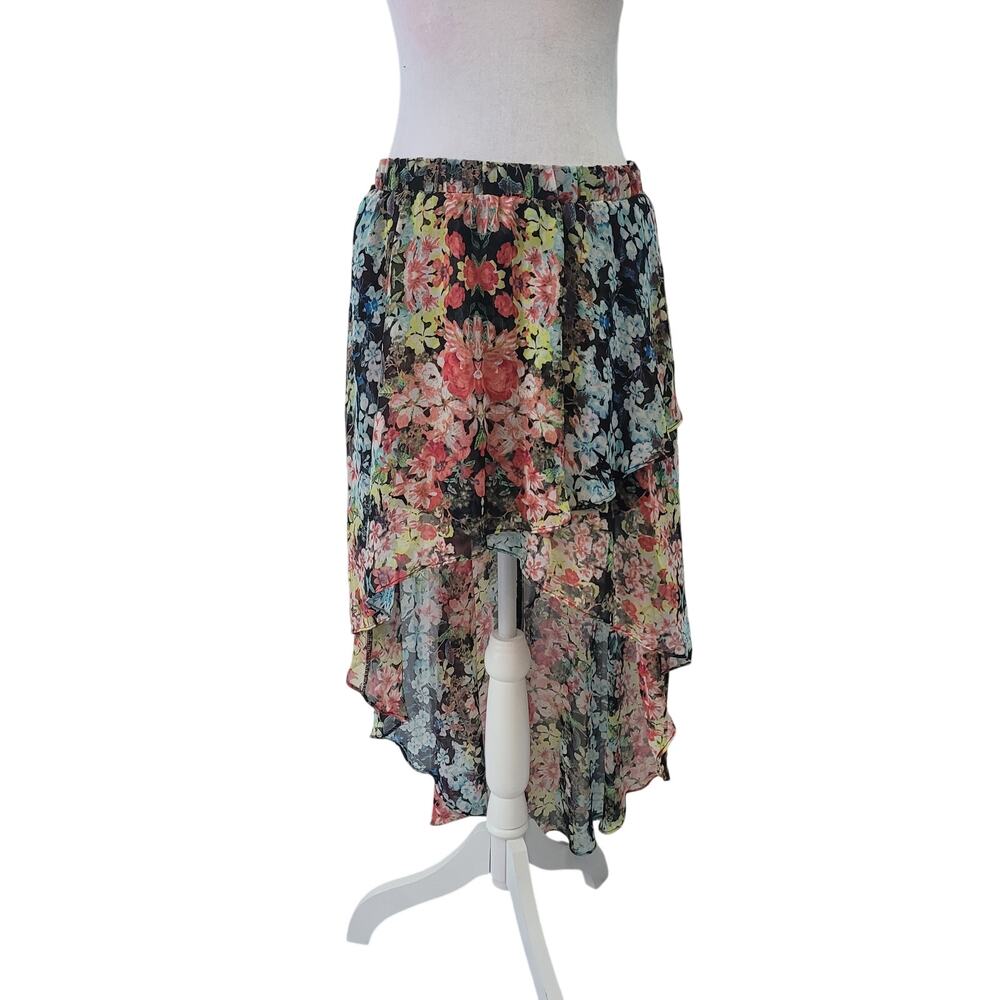 Joe‎ Benbasset Size L Floral Sheer Hi-Low Maxi Skirt Multicolor